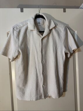 Cactus Man Ricky Singh Men's Short-Sleeve Textured Button-Down Shirt - Cream M